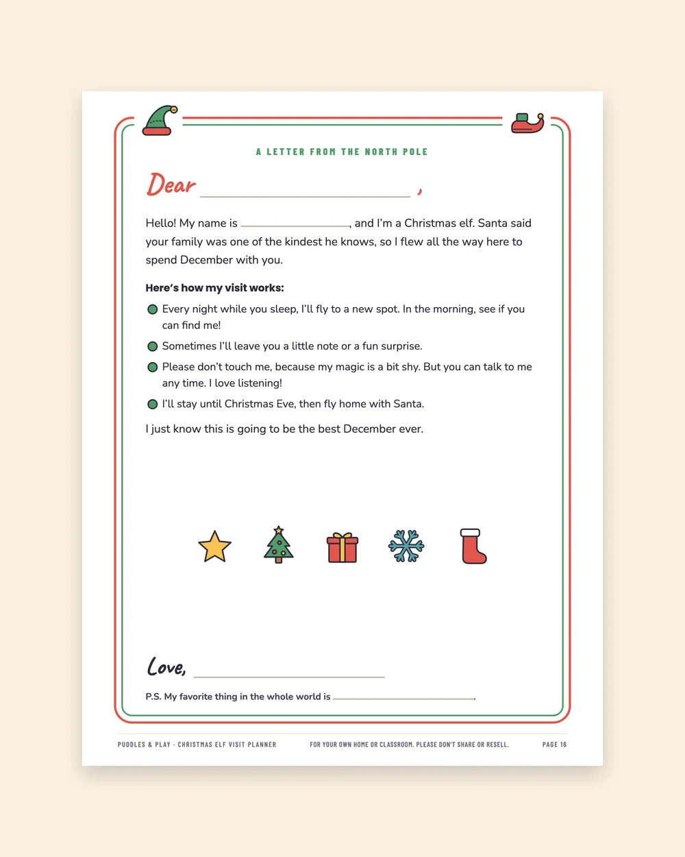 Christmas Elf Visit Planner & Notes: inside page 3